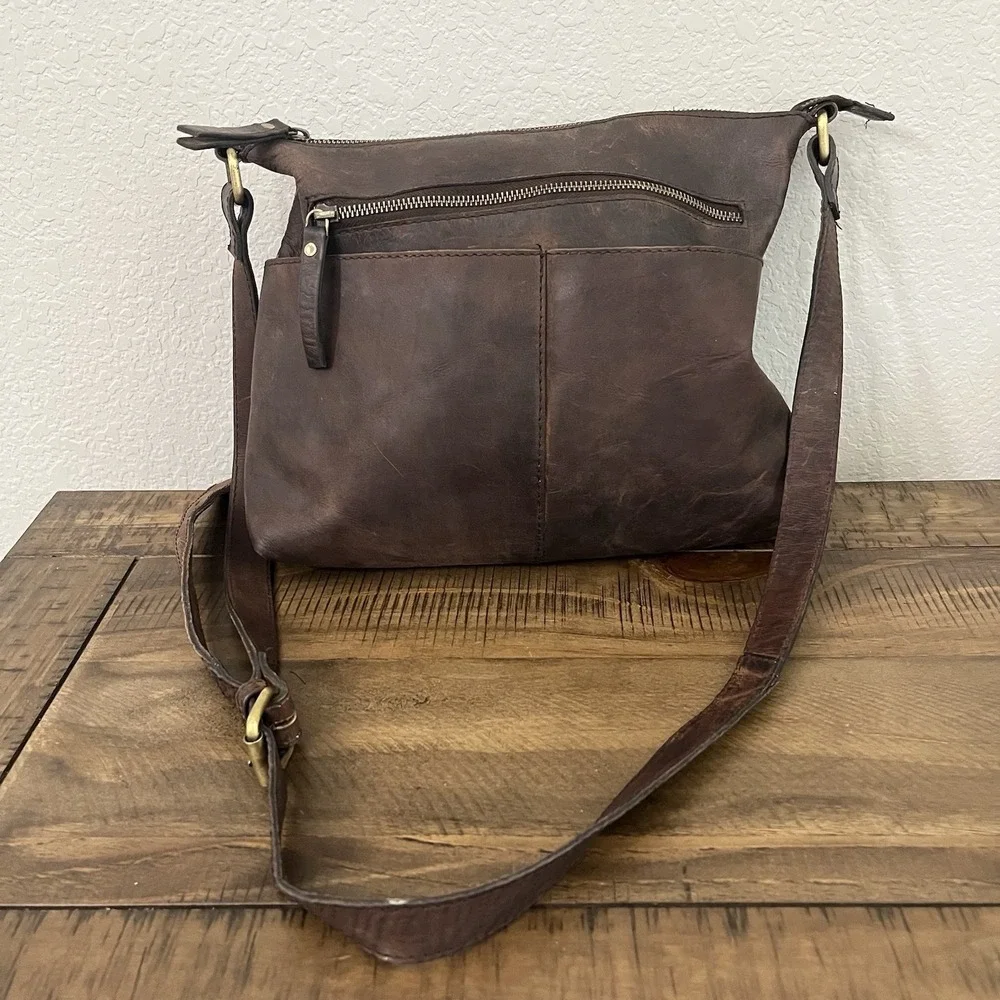 Handmade Crossbody Purse 100% Full Grain Brown Leather Rustic - Picture 1 of 12